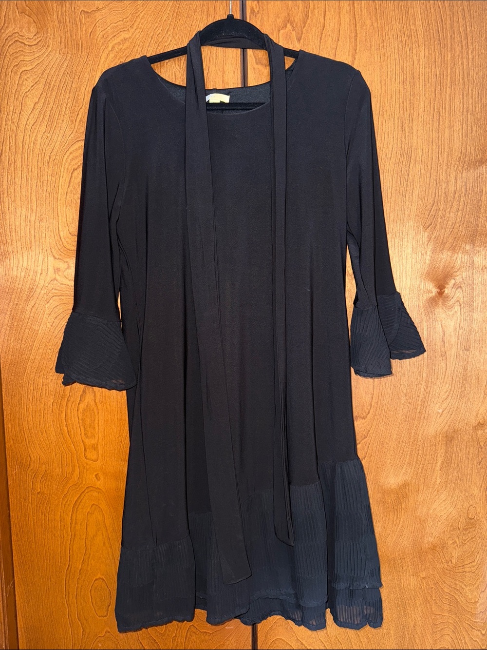 Black Ruffle Hem Dress with Tie Waist